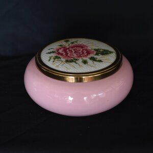 Framecraft Pink Dresser Jar With Needlework Inlay On Lid - UK